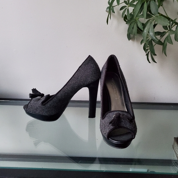 Christian Siriano peep toe heels in grey tweed us size 7 - Picture 2 of 3